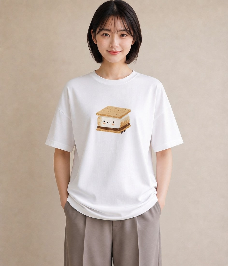 半袖Tシャツ レディース 食パン 食べ物 フード イラスト きれいめカジュアル 旅行用 海 白T