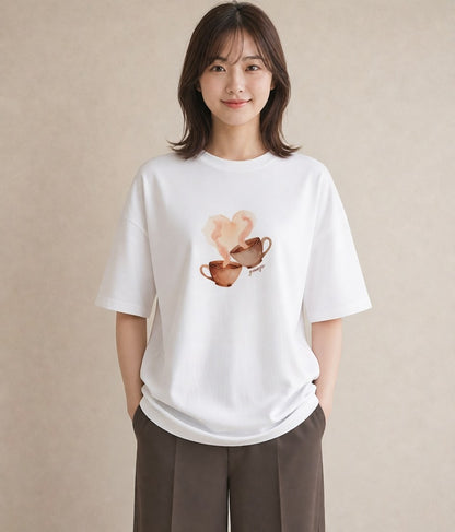 プリントTシャツ レディース カフェオレ 食べ物 フード イラスト きれいめカジュアル ギフト 母の日 白T