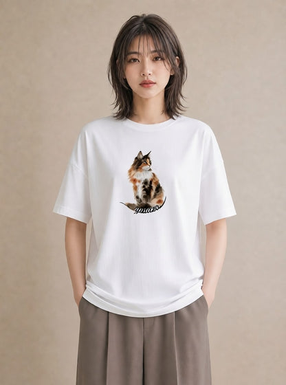 Tシャツ レディース しっぽ 猫 ねこ イラスト 線画 お出かけ 普段着 白T