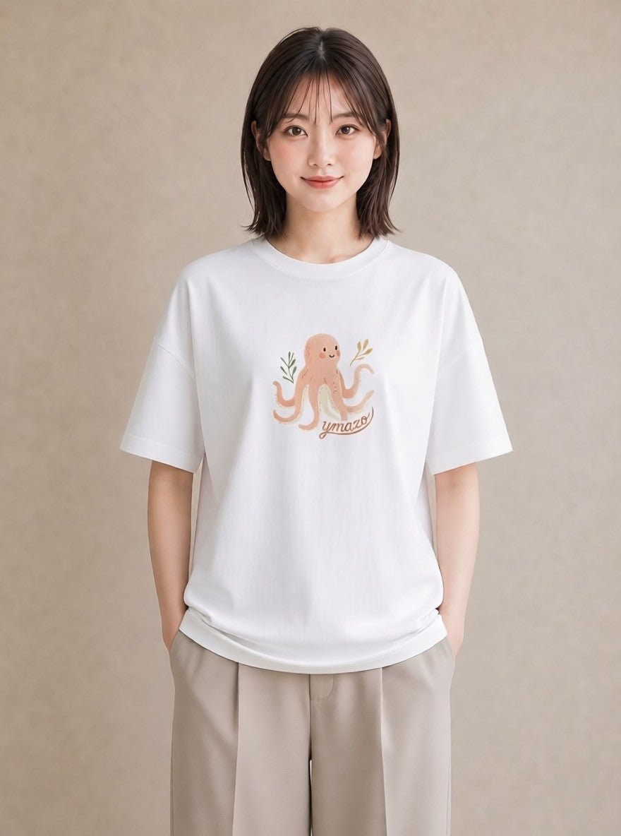 Tシャツ レディース タコ 海の生き物 海 イラスト 個性的 おしゃれギフト 社会人 白T