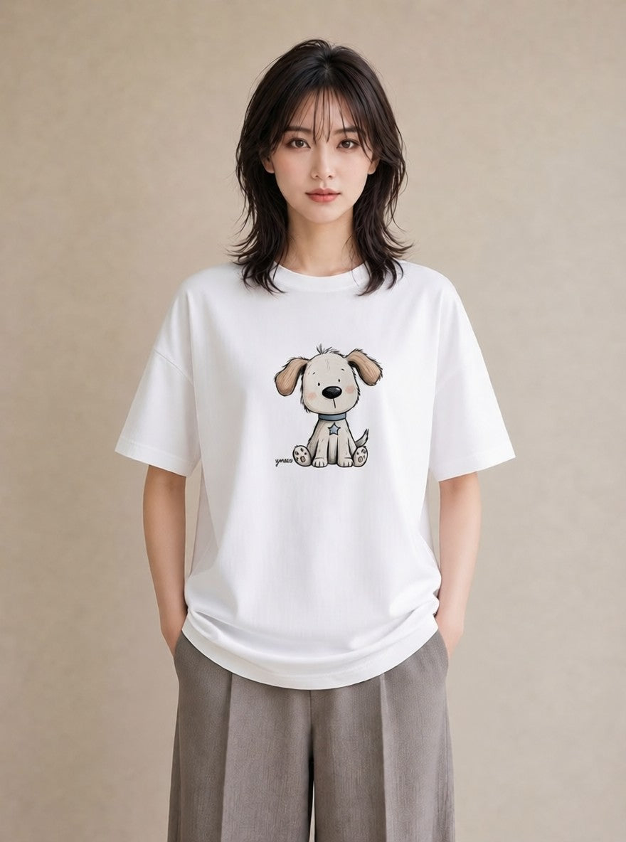 半袖Tシャツ レディース わんちゃん 犬 いぬ イラスト ポップ 旅行 母娘コーデ 白T