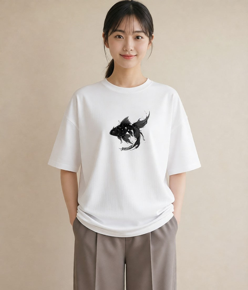 デザインTシャツ レディース 出目金 ペット 動物 イラスト 北欧風 姉妹 送別ギフト 白T