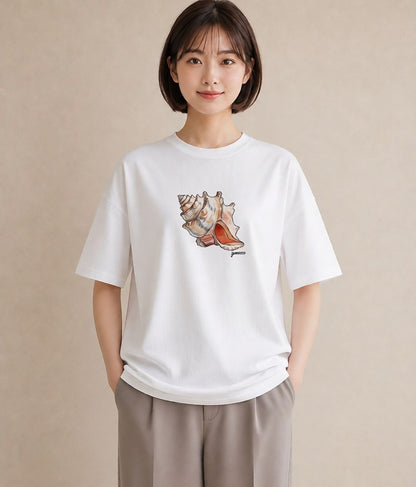 デザインTシャツ レディース ヤドカリ 海の生き物 海 イラスト ミニマル カフェ服 クリスマス 白T