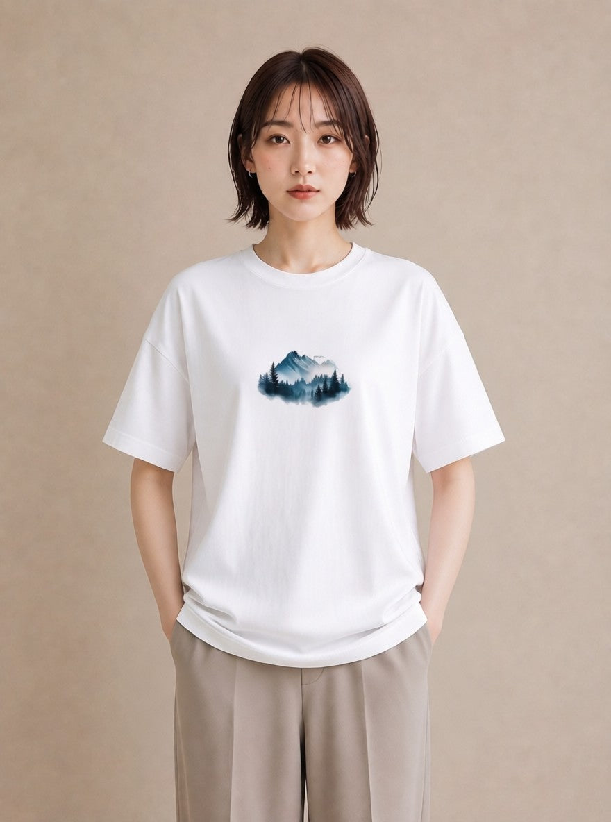 プリントTシャツ レディース 山 星空 宇宙 イラスト カフェコーデ 部屋着 女性向けギフト 白T