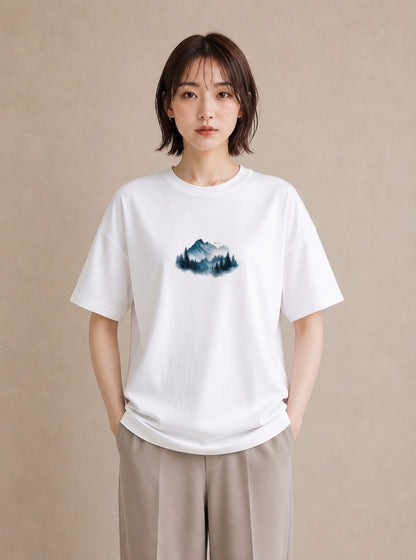 プリントTシャツ レディース 山 星空 宇宙 イラスト カフェコーデ 部屋着 女性向けギフト 白T