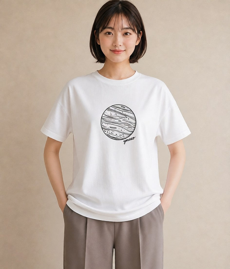 グラフィックTシャツ レディース 土星 星空 宇宙 イラスト ナチュラル デート 帰省 白T