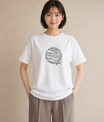 グラフィックTシャツ レディース 土星 星空 宇宙 イラスト ナチュラル デート 帰省 白T