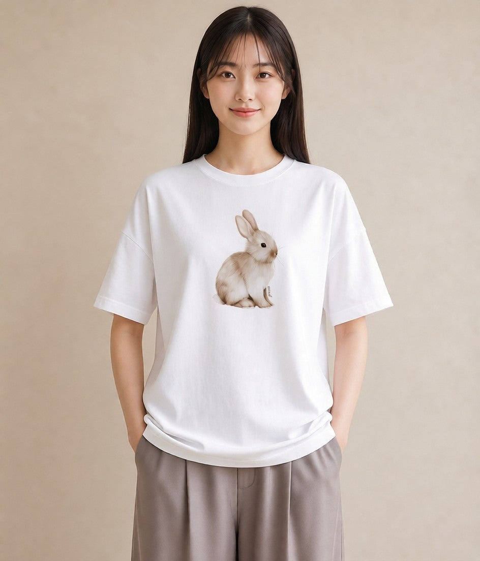 グラフィックTシャツ レディース うさちゃん ペット 動物 イラスト シンプル 旅行 母娘コーデ 白T