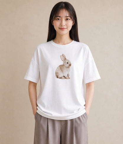 グラフィックTシャツ レディース うさちゃん ペット 動物 イラスト シンプル 旅行 母娘コーデ 白T