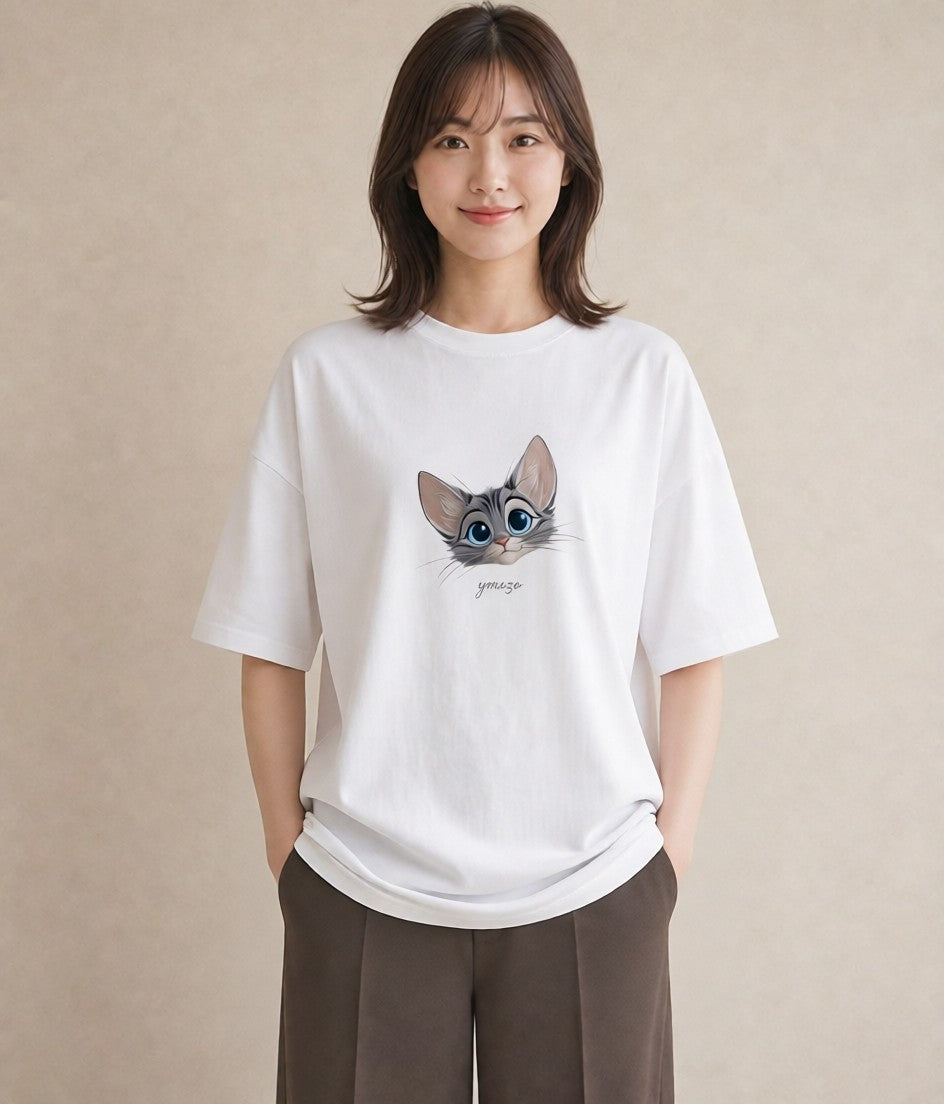 プリントTシャツ レディース サバトラ 猫 ねこ イラスト 可愛い 夏コーデ 通学 白T