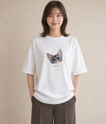 プリントTシャツ レディース サバトラ 猫 ねこ イラスト 可愛い 夏コーデ 通学 白T