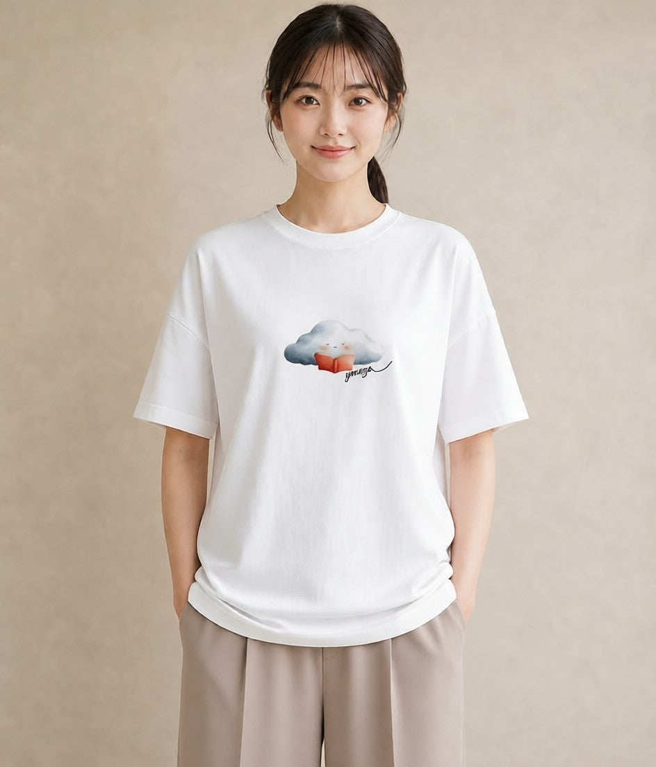 Tシャツ レディース 雲 星空 宇宙 イラスト カジュアル 買い物 夏コーデ 白T