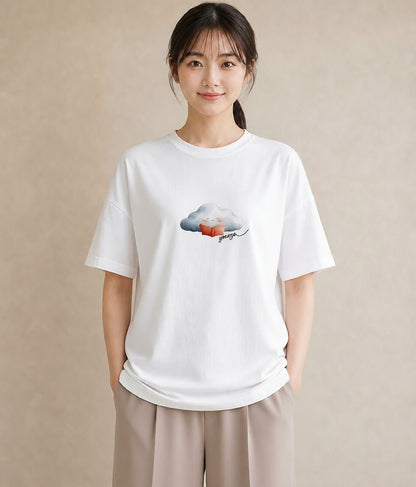Tシャツ レディース 雲 星空 宇宙 イラスト カジュアル 買い物 夏コーデ 白T