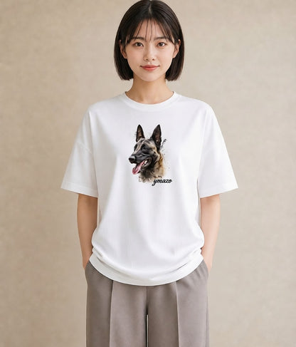 プリントTシャツ レディース ジャーマンシェパード 犬 いぬ イラスト 旅行コーデ 在宅 公園 白T