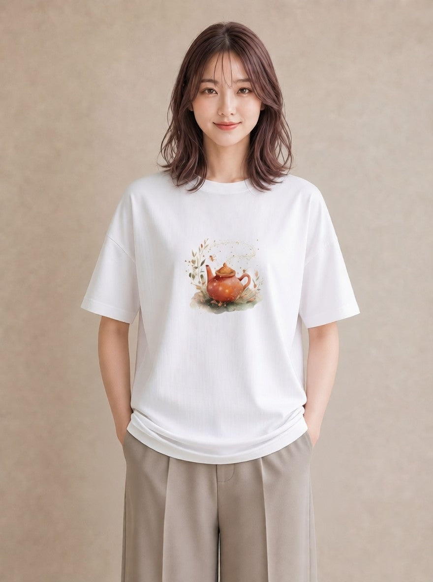 デザインTシャツ レディース 紅茶 食べ物 フード イラスト ラフ ルームウェア ギフト 白T