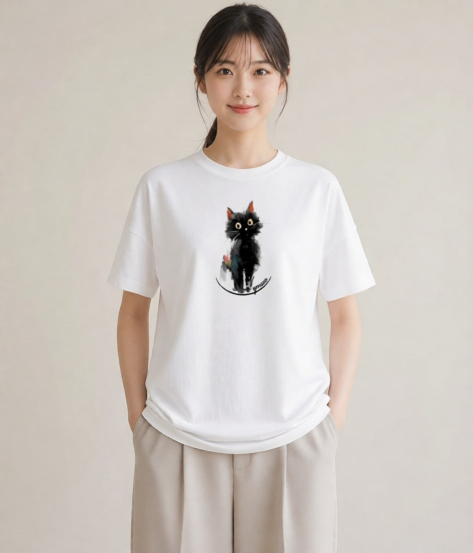 半袖Tシャツ レディース メインクーン 猫 ねこ イラスト 北欧風 休日 ペアコーデ 白T