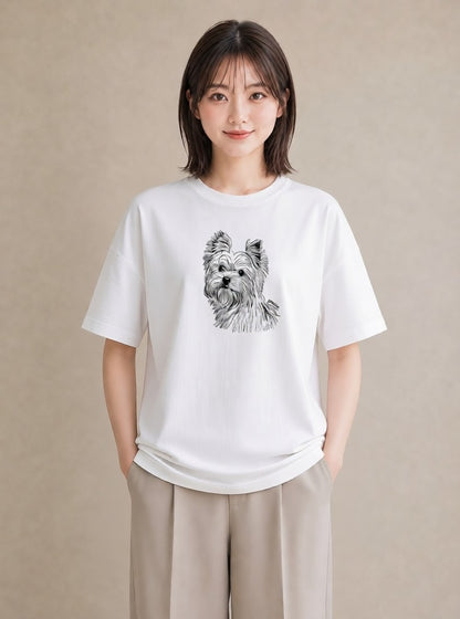 半袖Tシャツ レディース ヨークシャーテリア 犬 いぬ イラスト 旅行コーデ 女性 旅行用 白T