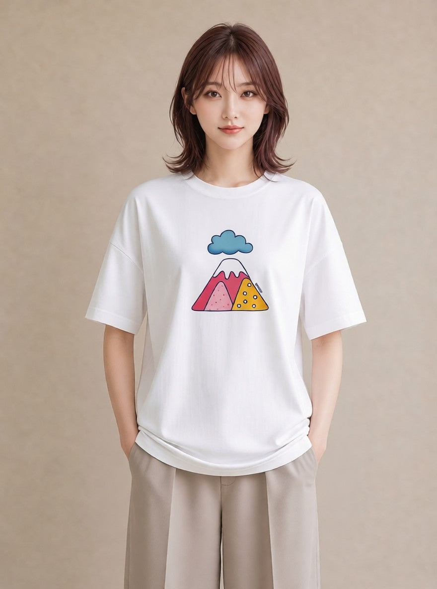 プリントTシャツ レディース 山 星空 宇宙 イラスト ゆるかわ お出かけ 普段着 白T