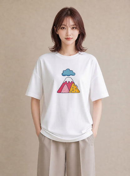 プリントTシャツ レディース 山 星空 宇宙 イラスト ゆるかわ お出かけ 普段着 白T