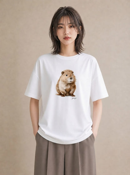 Tシャツ レディース フェレット ペット 動物 イラスト ゆるかわ ルームウェア ギフト 白T