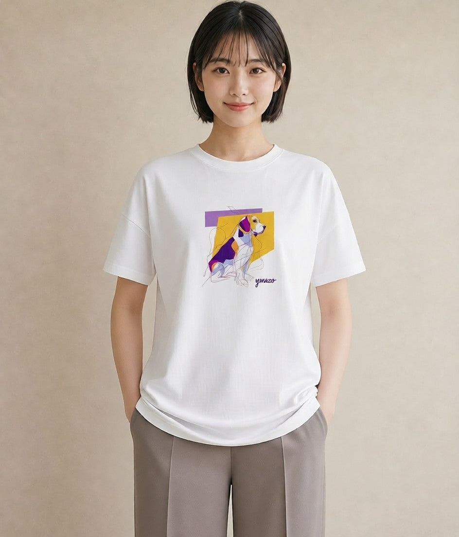 Tシャツ レディース ビーグル 犬 いぬ イラスト ガーリー お出かけ 普段着 白T