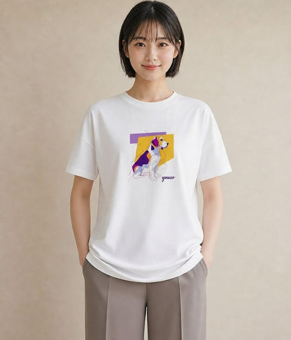 Tシャツ レディース ビーグル 犬 いぬ イラスト ガーリー お出かけ 普段着 白T