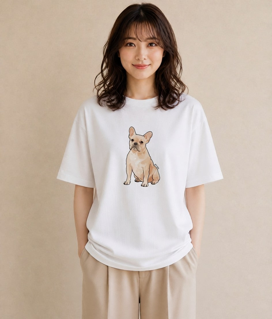 グラフィックTシャツ レディース フレンチブルドッグ フレブル 犬 いぬ イラスト 抜け感 ホワイトデー 春服 白T