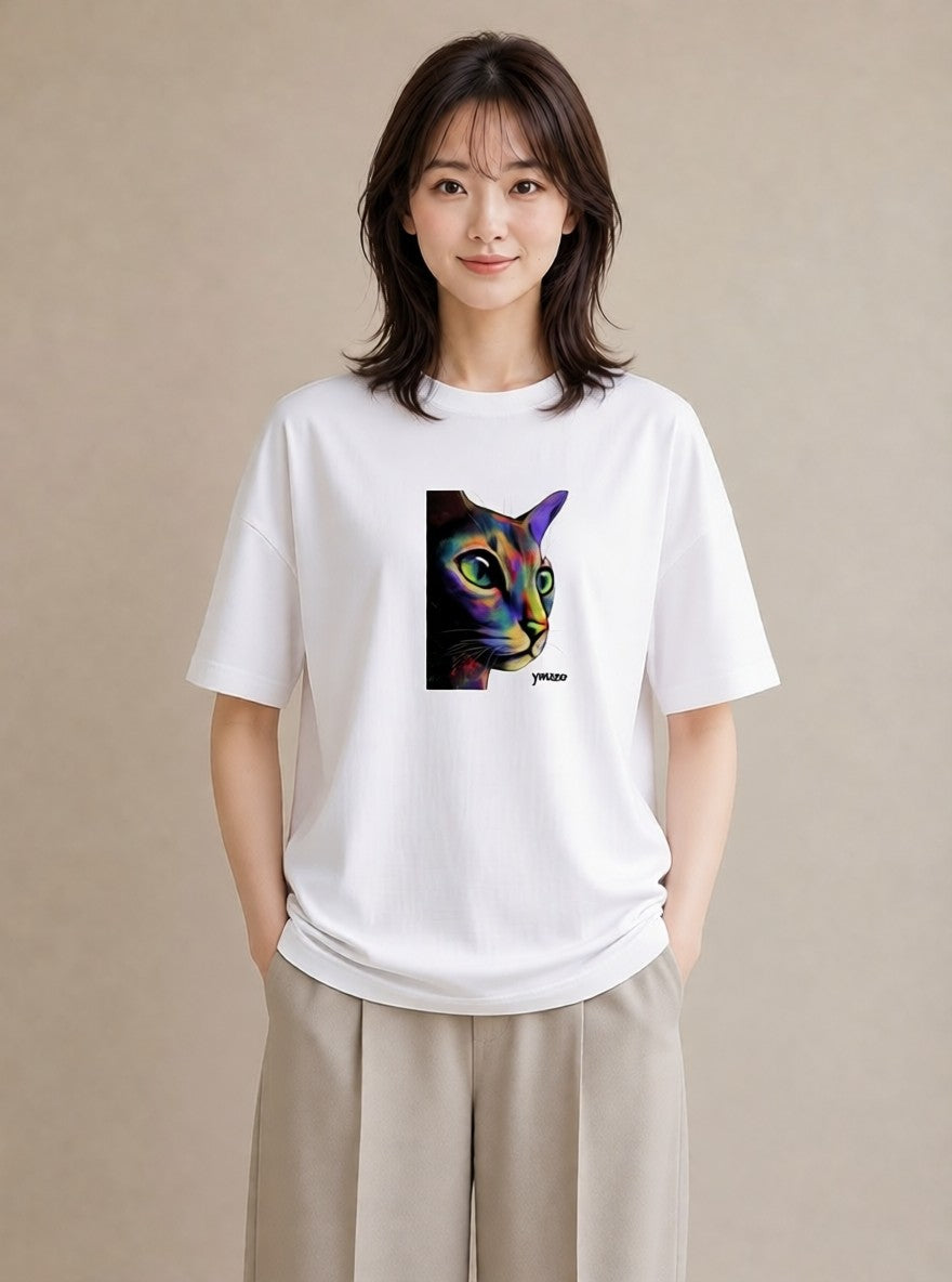 デザインTシャツ レディース スフィンクス 猫 ねこ イラスト ラフ 通勤 在宅 白T