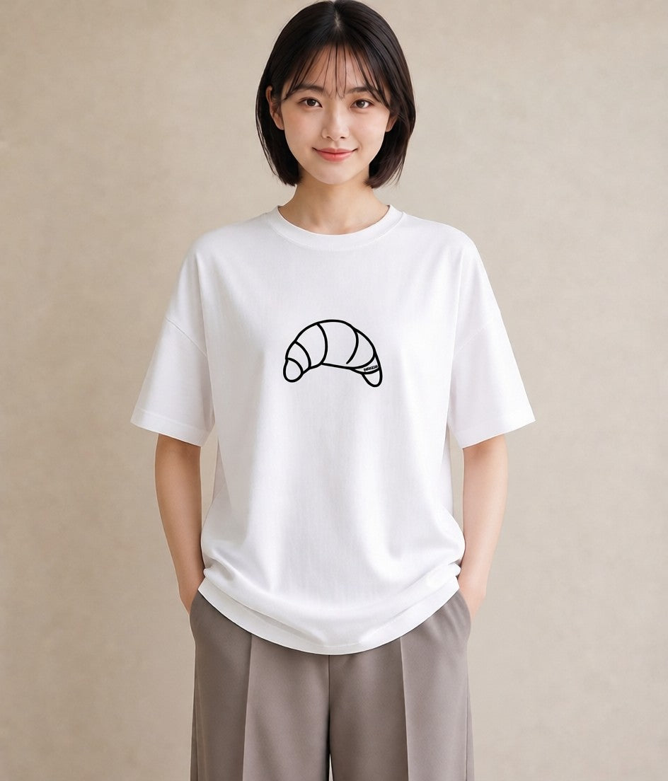 プリントTシャツ レディース クロワッサン 食べ物 フード イラスト 抜け感 女性 旅行用 白T