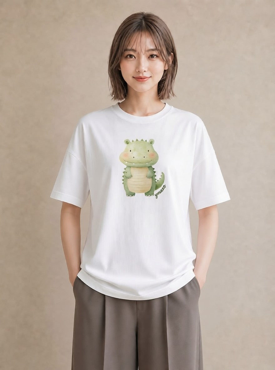 グラフィックTシャツ レディース ヤモリ ペット 動物 イラスト ボタニカル 在宅 公園 白T