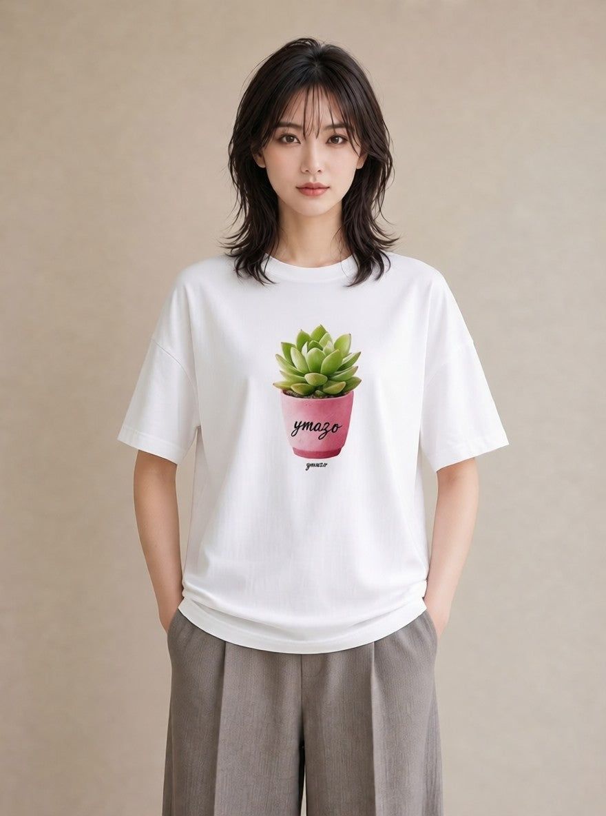 プリントTシャツ レディース 多肉植物 植物 ボタニカル イラスト ゆるかわ 20代 カジュアルコーデ 白T