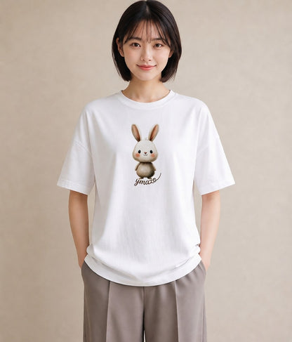 プリントTシャツ レディース ミニうさぎ ペット 動物 イラスト シンプル 誕生日プレゼント 綿100 白T