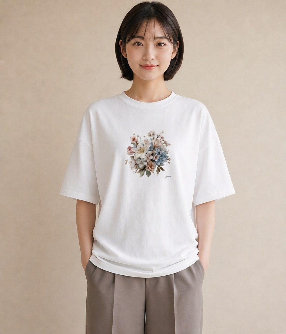 Tシャツ レディース ポスト 野の花 レトロ ナチュラル アンティーク イラスト モード 誕生日プレゼント 綿100 白T