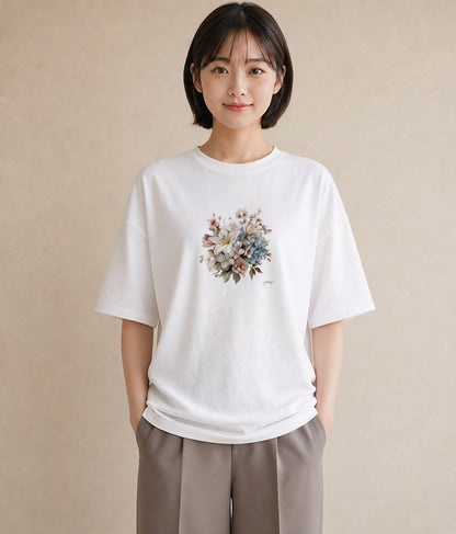 Tシャツ レディース ポスト 野の花 レトロ ナチュラル アンティーク イラスト モード 誕生日プレゼント 綿100 白T