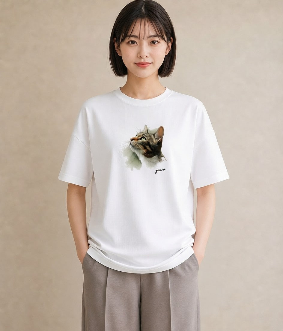 グラフィックTシャツ レディース サバトラ 猫 ねこ イラスト 北欧風 女子会 お揃い 白T