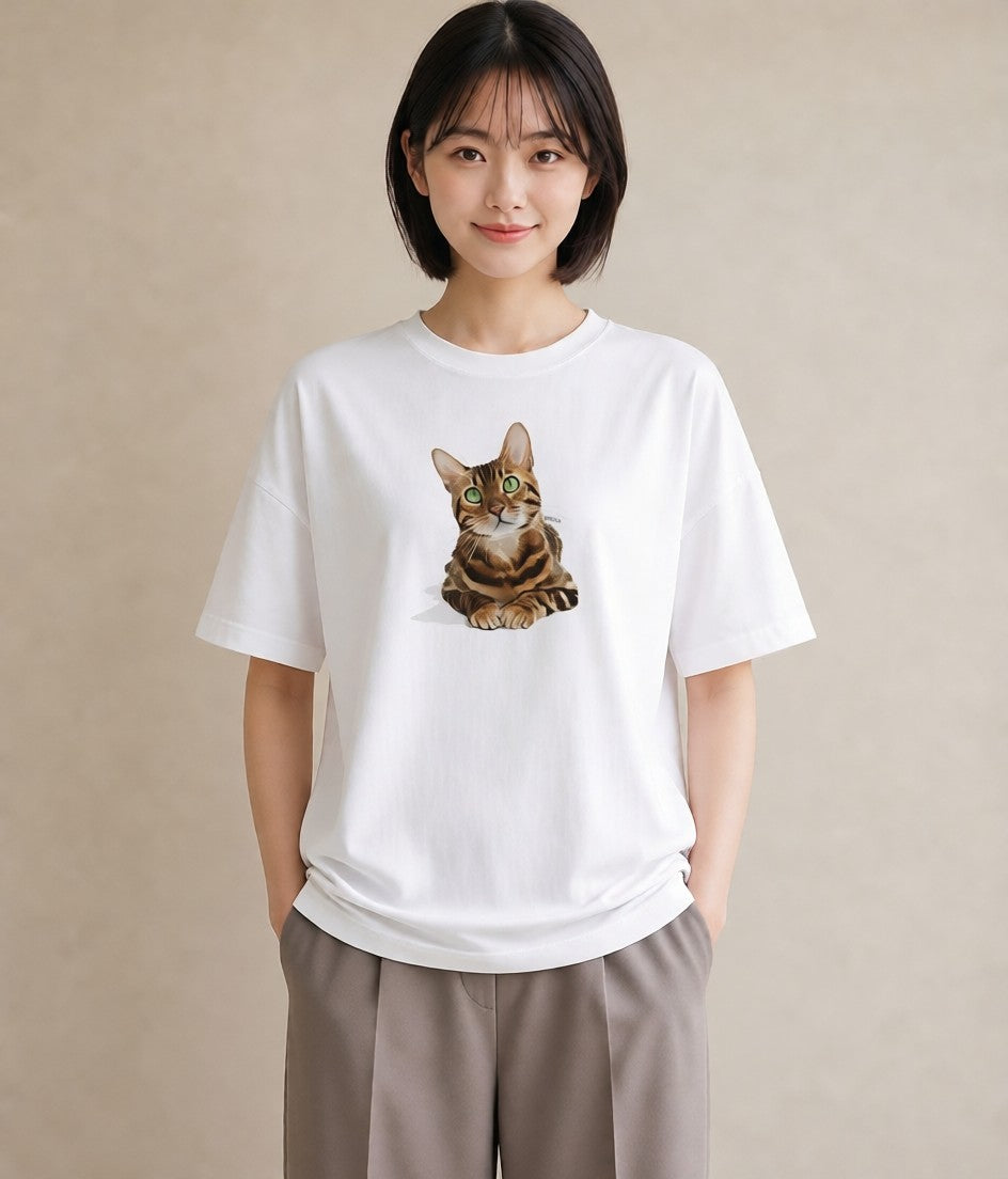 グラフィックTシャツ レディース 茶トラ 茶猫 猫 ねこ イラスト 普段使い 買い物 夏コーデ 白T