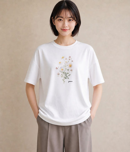 半袖Tシャツ レディース デイジー 花 花柄 イラスト ヴィンテージ風 部屋着 女性向けギフト 白T