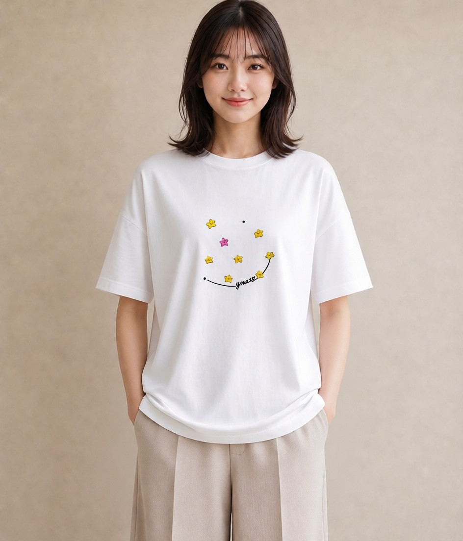 Tシャツ レディース 星 星空 宇宙 イラスト ボタニカル 女性向けギフト 散歩 白T