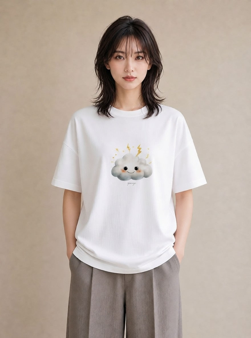 グラフィックTシャツ レディース 雲 星空 宇宙 イラスト ゆるコーデ 女性 旅行用 白T