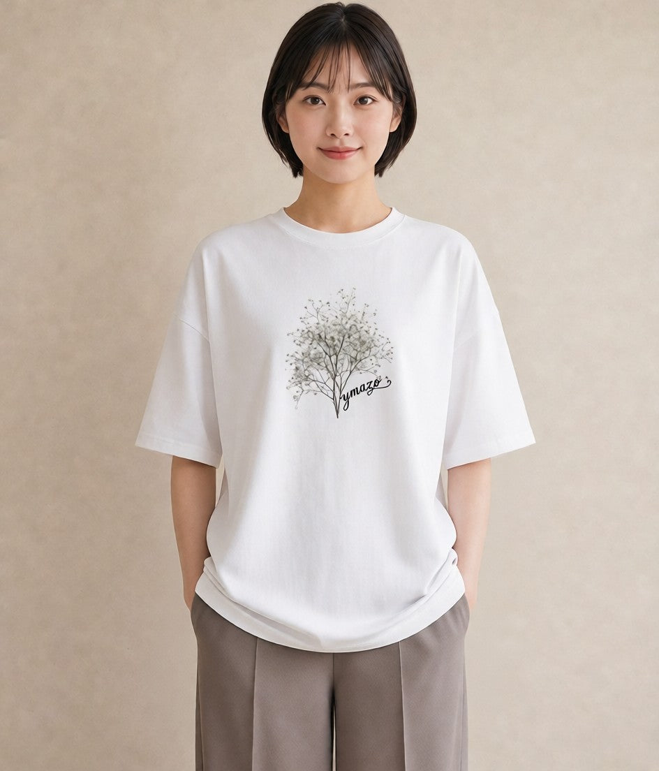 半袖Tシャツ レディース カスミソウ かすみ草 花 花柄 イラスト ニュアンス 旅行用 海 白T