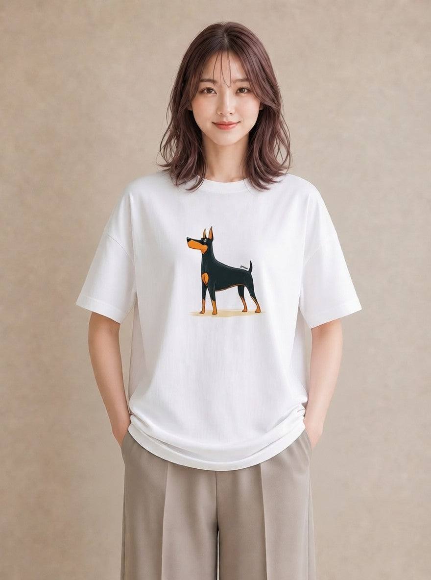 グラフィックTシャツ レディース ロングコートチワワ 犬 いぬ イラスト こなれ感 在宅 公園 白T