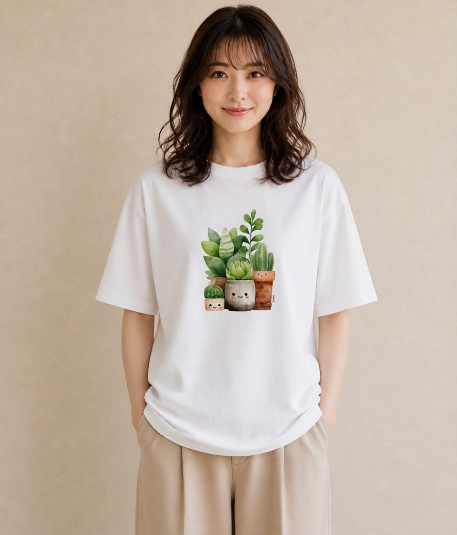 グラフィックTシャツ レディース 多肉植物 植物 ボタニカル イラスト 手描き風 ルームウェア ギフト 白T