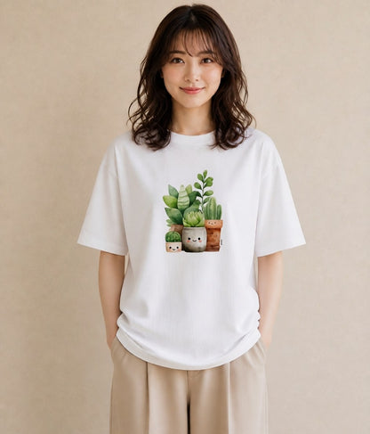 グラフィックTシャツ レディース 多肉植物 植物 ボタニカル イラスト 手描き風 ルームウェア ギフト 白T