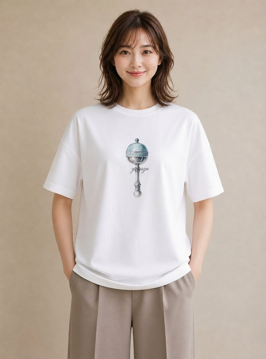 半袖Tシャツ レディース 風鈴 ガラス 夏 ナチュラル アンティーク イラスト 普段使い 休日 ペアコーデ 白T