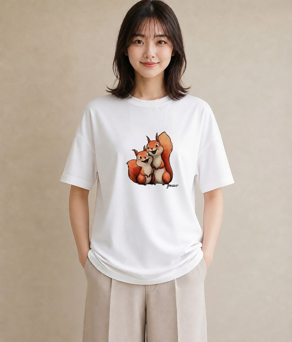 Tシャツ レディース シマリス ペット 動物 イラスト レトロ クリスマス 旅行 白T