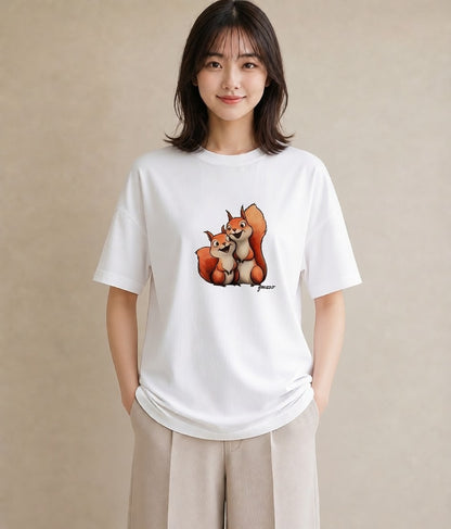 Tシャツ レディース シマリス ペット 動物 イラスト レトロ クリスマス 旅行 白T