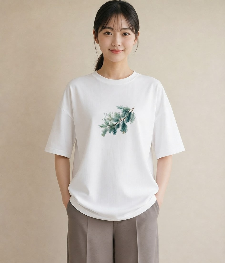 プリントTシャツ レディース 松ぼっくり 植物 ボタニカル イラスト ゆるコーデ 散歩 お出かけ 白T