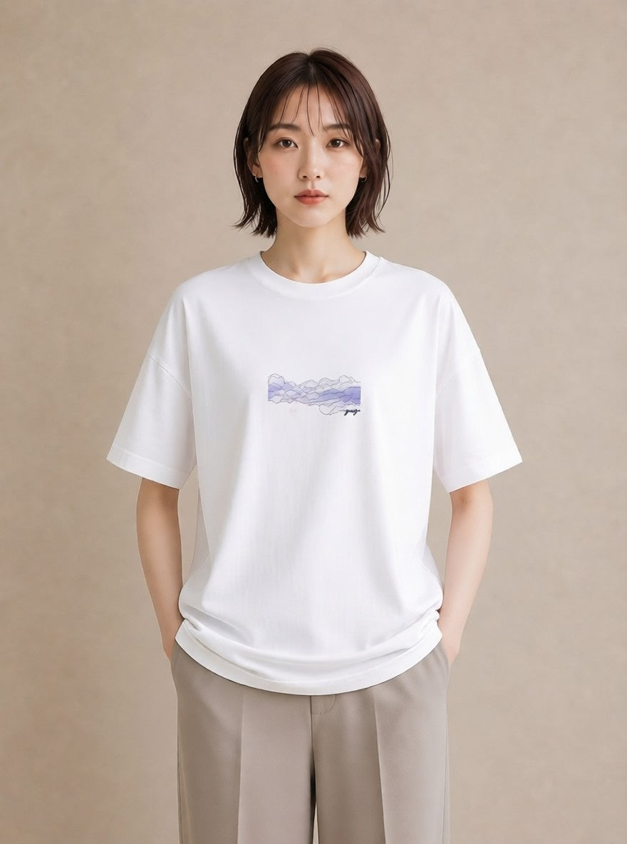半袖Tシャツ レディース 空 星空 宇宙 イラスト カフェコーデ ミセス 春コーデ 白T