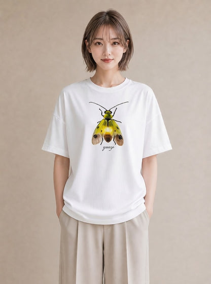 半袖Tシャツ レディース カブトムシ 昆虫 虫 イラスト 抜け感 ラフ レイヤード 白T