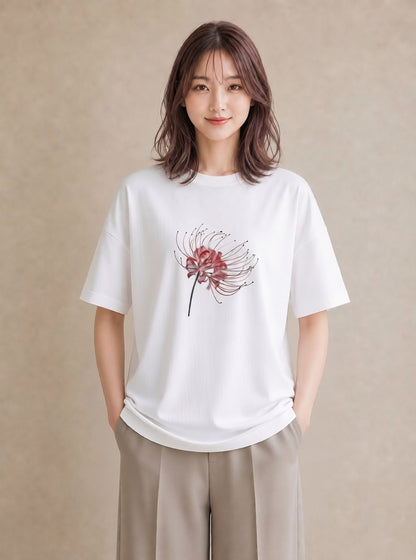 グラフィックTシャツ レディース 彼岸花 花 花柄 イラスト 抜け感 敬老の日 ホワイトデー 白T